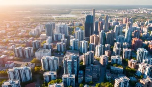 Explore real estate returns through a dynamic image of urban properties showcasing investment potential.