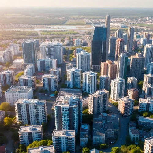 Explore real estate returns through a dynamic image of urban properties showcasing investment potential.