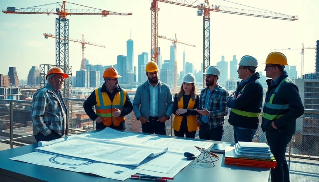 Engaged team collaborating at a NYC construction site, showcasing a New York City General Contractor's professionalism.