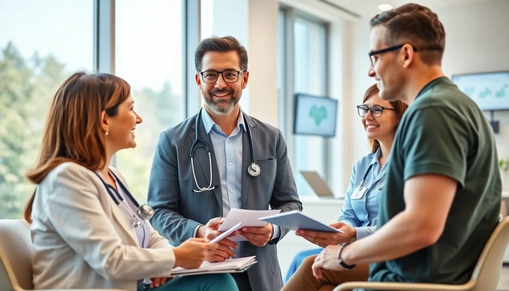 Engaging healthcare consultant at https://www.medexdtc.com connecting with clients in a modern clinic.