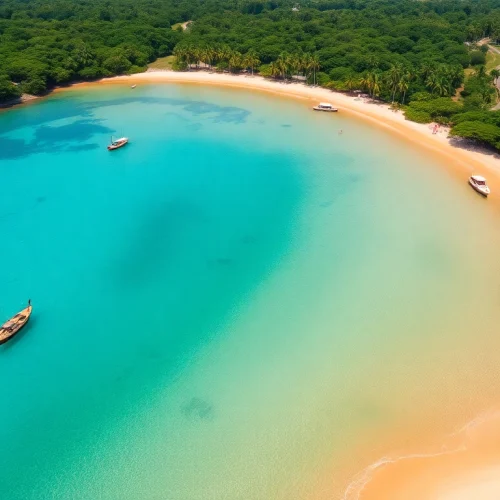 Vista aérea deslumbrante da Praia de Paripueira, com águas cristalinas e praias de areia dourada.