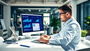 Analyze website data effectively on https://www.fire85.com with a marketing expert in a modern office.