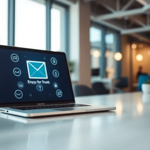 Secure email security & archiving tools on a bright office desk, highlighting data protection.