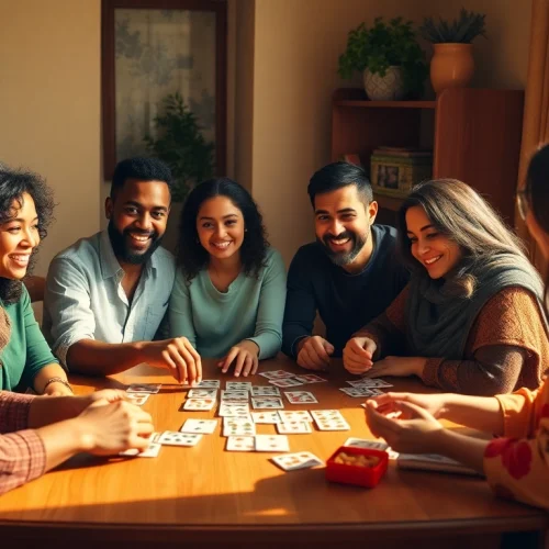 Engage in Rummy Nabob with friends, showcasing an exciting card game at a cozy table.