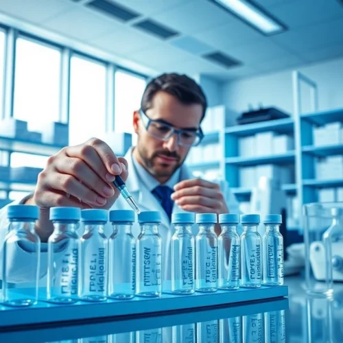 Buy peptides online in a professional laboratory setting with detailed scientific instruments.