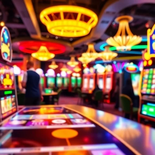 Putar batman138 slot dalam suasana kasino yang penuh warna dan antusiasme.