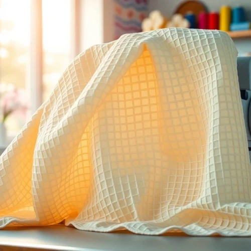 Creëer prachtige kleding met wafel katoen en kleurrijke garen in een licht atelier.