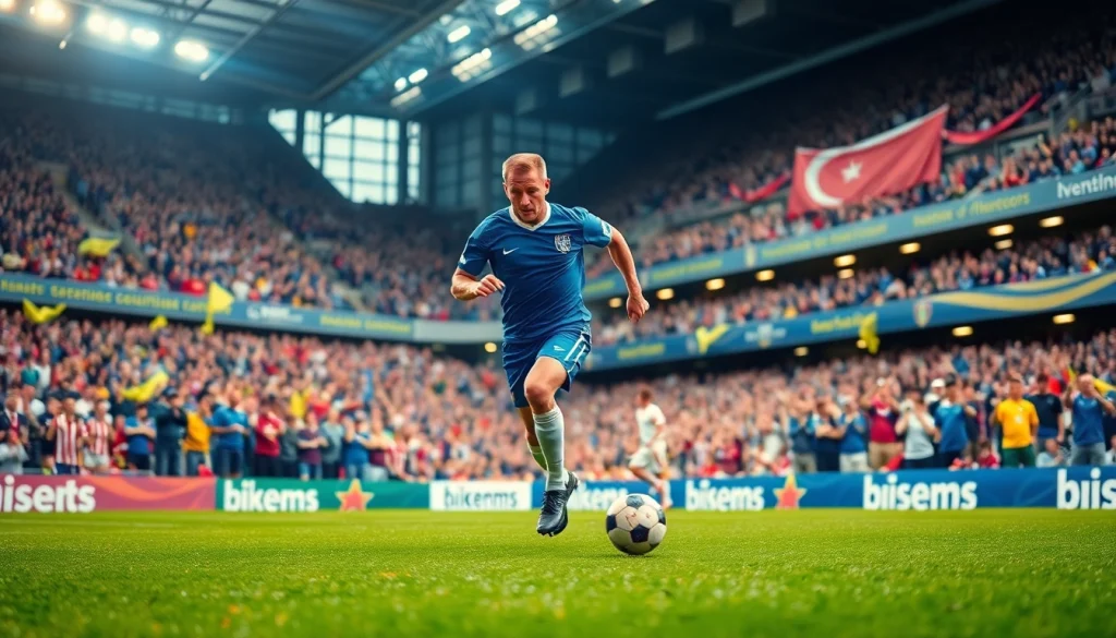 Watch Alan Shearer showcase his iconic football skills at https://diknews.co.uk/alan-shearer/ with energized fans in the background.