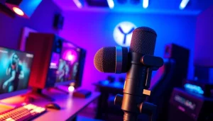 MV 88 microphone showcased in a modern gaming studio with vibrant lighting and high-end gear.