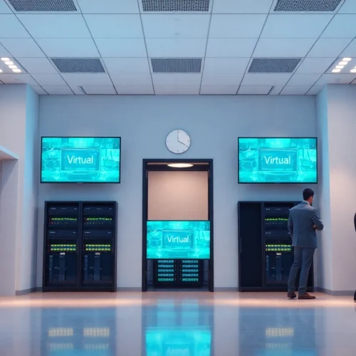 Implementing virtualization Fredericksburg in a high-tech server room with advanced technologies.
