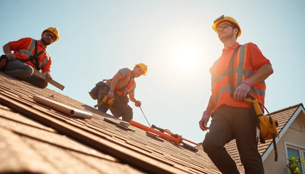 Twin Shield Roofing team expertly installing a new roof on a sunny day.