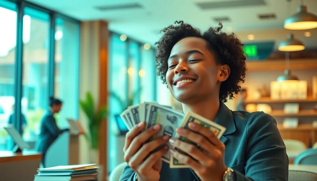 신용카드 현금화를 통해 현금을 세는 사람의 감정 표현하기