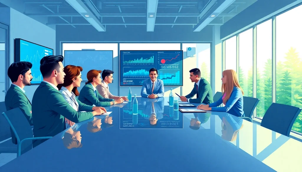 Brainstorming session for Good Wolf Marketing with diverse professionals in a modern office.