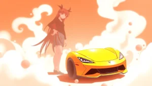 車 リースを利用して新車を選ぶお客様が、ショールームで満足そうに車を見ている様子。