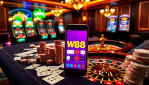 Experience the thrill of online gaming at W88 with vibrant casino elements.
