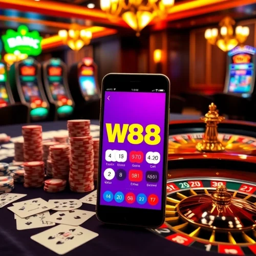 Experience the thrill of online gaming at W88 with vibrant casino elements.