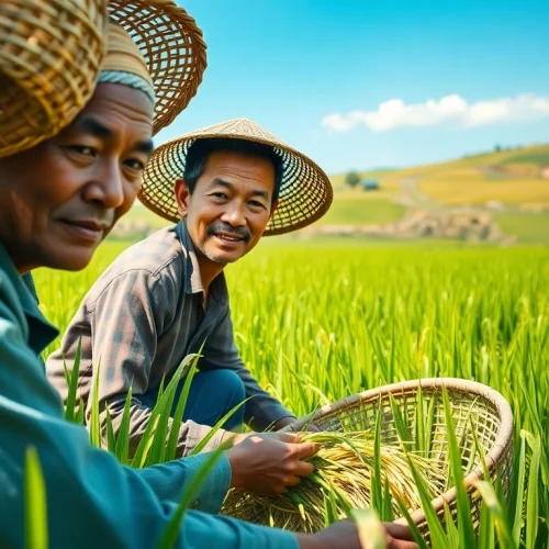 Petani toto bekerja di ladang padi, menunjukkan dedikasi dalam pertanian yang subur.