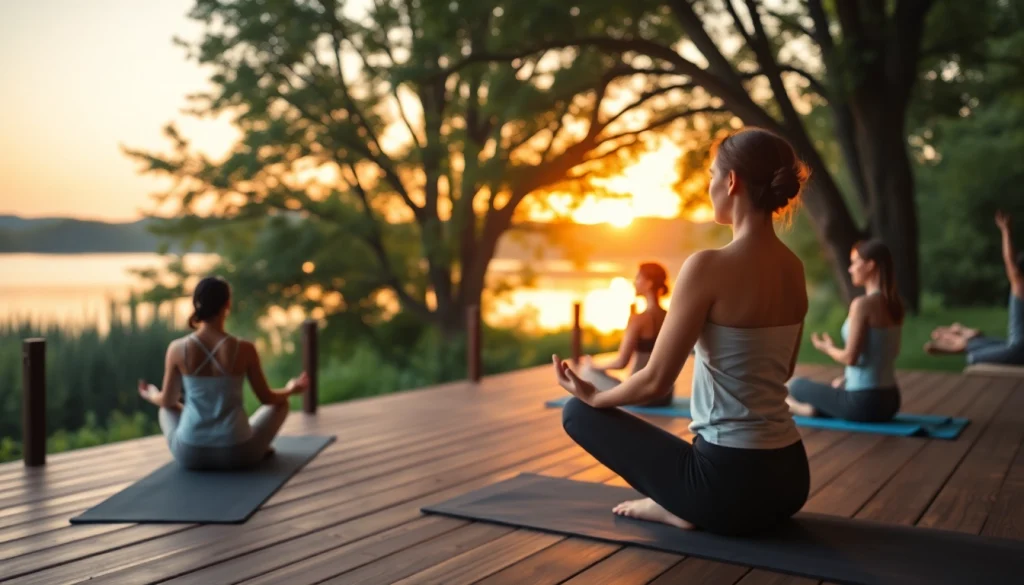 orbitnix.com에서 요가 수업을 진행하는 평화로운 웰니스 리트릿 장면입니다.