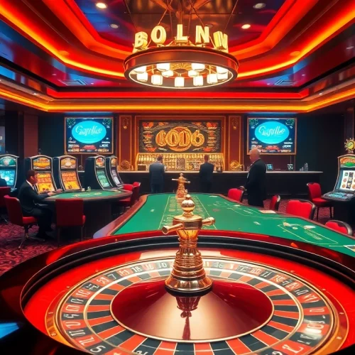 Players enjoying high-stakes gaming at jun88.study with vibrant roulette tables and luxurious casino ambiance.