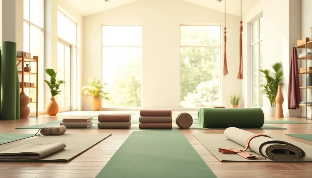 Shop high-quality products at a vibrant Yoga Shop showcasing yoga mats and accessories.