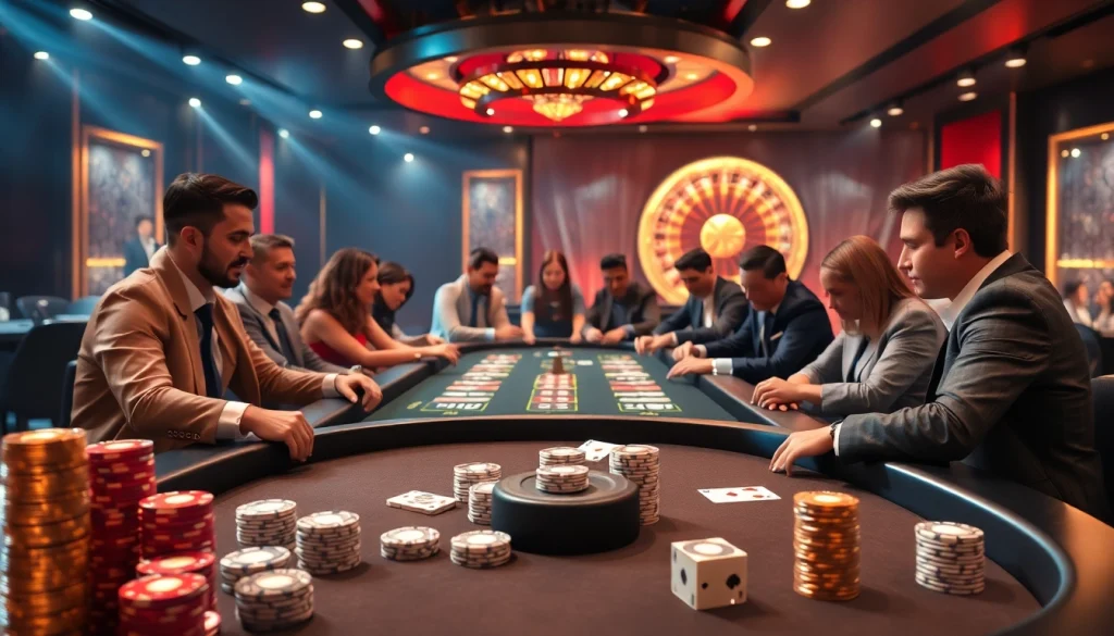 Players enjoying poker at vuabai9 casino table with vibrant chips and cards