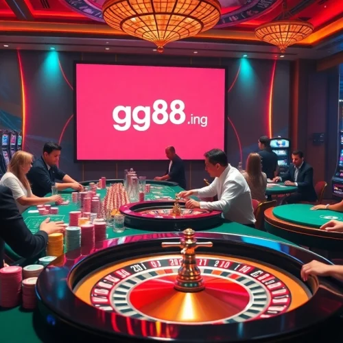 Players engaging in thrilling games at https://gg88.ing/, featuring vibrant casino tables and professional dealers.
