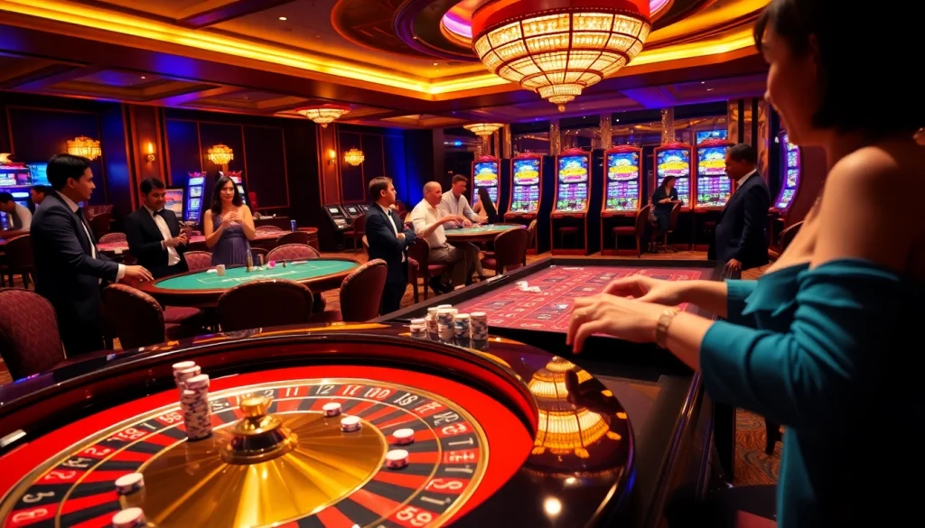 Experience the thrilling atmosphere of gambling at https://nk88.us.com/, featuring excited players at a vibrant roulette table.