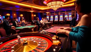 Experience the thrilling atmosphere of gambling at https://nk88.us.com/, featuring excited players at a vibrant roulette table.