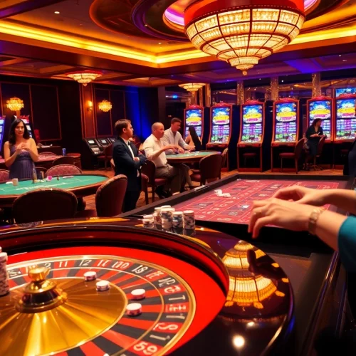 Experience the thrilling atmosphere of gambling at https://nk88.us.com/, featuring excited players at a vibrant roulette table.