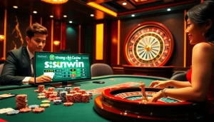Experience the excitement of gambling at trang chủ sunwin with engaging casino visuals featuring poker and roulette.