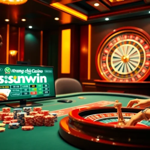 Experience the excitement of gambling at trang chủ sunwin with engaging casino visuals featuring poker and roulette.
