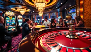 Engaging scene of a lively roulette game at sinbet.ink, showcasing vibrant colors and excited players.