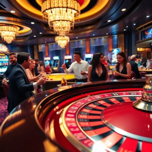 Engaging scene of a lively roulette game at sinbet.ink, showcasing vibrant colors and excited players.