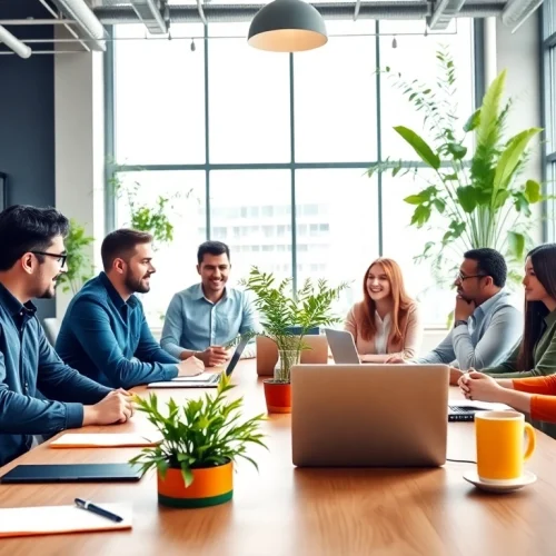 Engaged entrepreneurs in a vibrant co-working space representing startup kolkata.