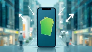 카드깡 금융 거래를 나타내는 스마트폰과 현금을 포함한 이미지