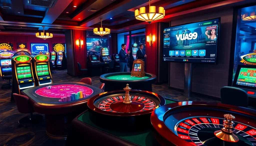 Exciting gaming action at VUA99 showcasing a vibrant casino table and slot machines.