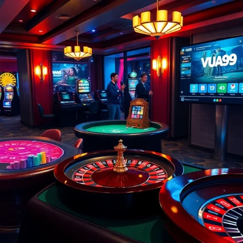 Exciting gaming action at VUA99 showcasing a vibrant casino table and slot machines.