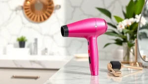 Showcase the Laifen Swift Hair Dryer in a beautifully arranged vanity setting.