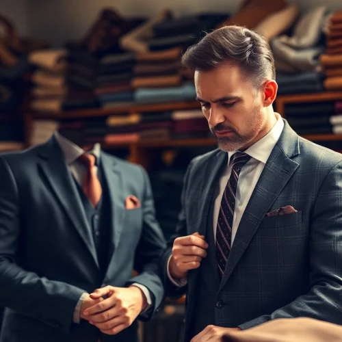 Tailor made bespoke suits being crafted by a skilled artisan in a workshop.
