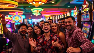 Menghadirkan slot gacor terbaru dengan pemain yang merayakan kemenangan di kasino.