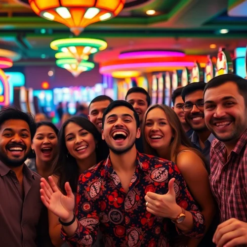 Menghadirkan slot gacor terbaru dengan pemain yang merayakan kemenangan di kasino.