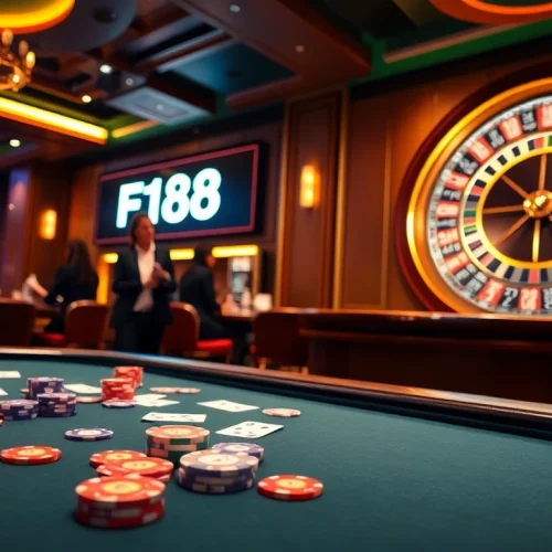 F168 online gamers enjoying poker with elegant casino ambiance and vibrant chips.