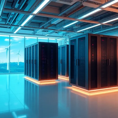 Cloud crypto mining facility showcasing advanced technology and renewable energy sources for sustainable operations.