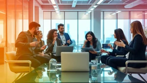 Dynamic teamwork in an AI startup environment showcasing collaboration and innovation.