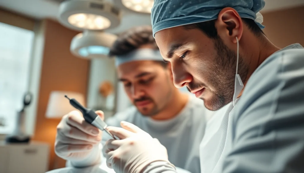 Expert performing a hair transplant in London, showcasing advanced techniques and patient care.