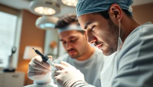 Expert performing a hair transplant in London, showcasing advanced techniques and patient care.