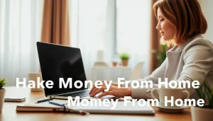 Earn money online by participating in surveys at https://enqueteplein.nl, depicted with a woman working at her desk.