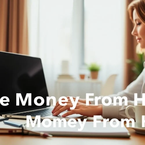Earn money online by participating in surveys at https://enqueteplein.nl, depicted with a woman working at her desk.