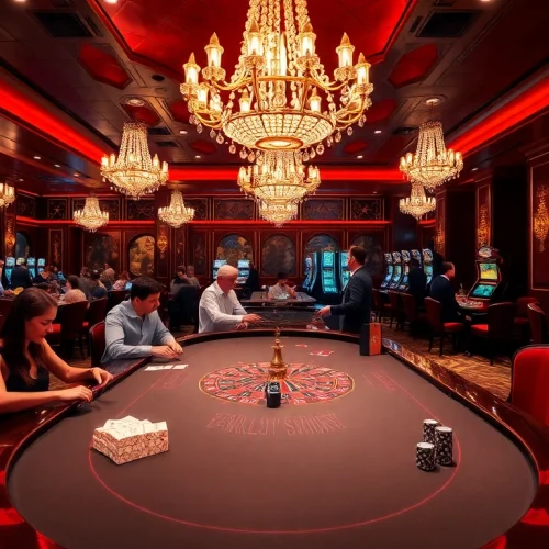 Exciting casino scene showcasing gambling activities at https://topclub.space/, featuring players at blackjack and roulette.