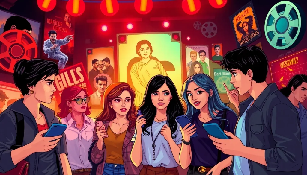 Explore the lively atmosphere of Bollywood gossip at https://theopinionatedindian.com with vibrantly illustrated characters.